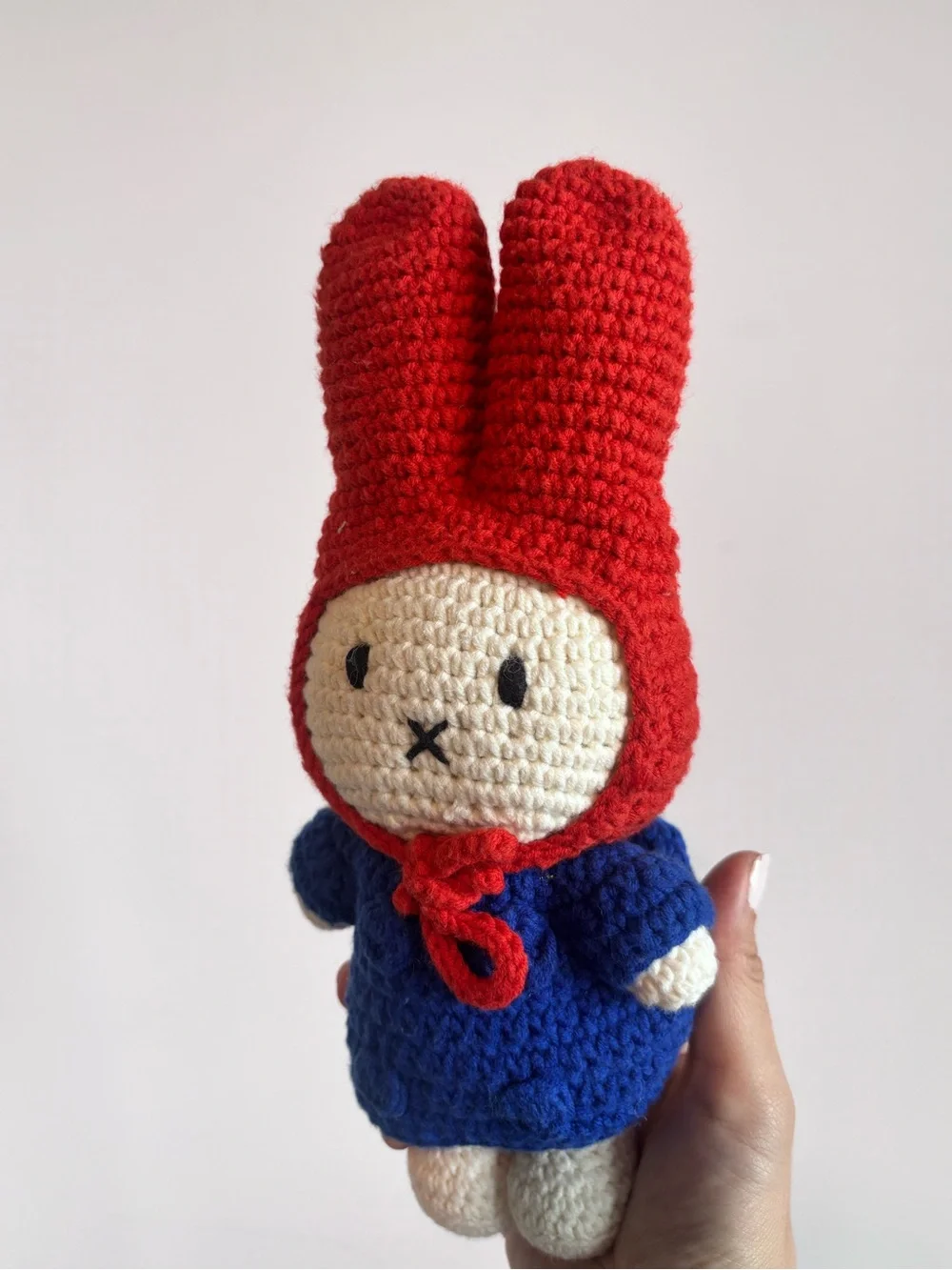 just dutch miffy handmade crochet doll red hood blue coat plush